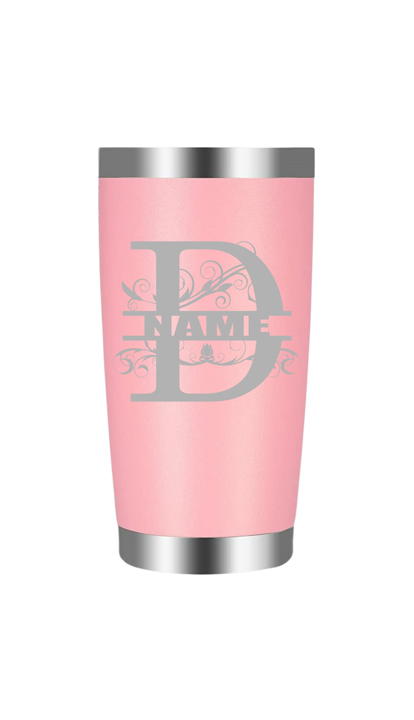 Split letter D with name tumbler