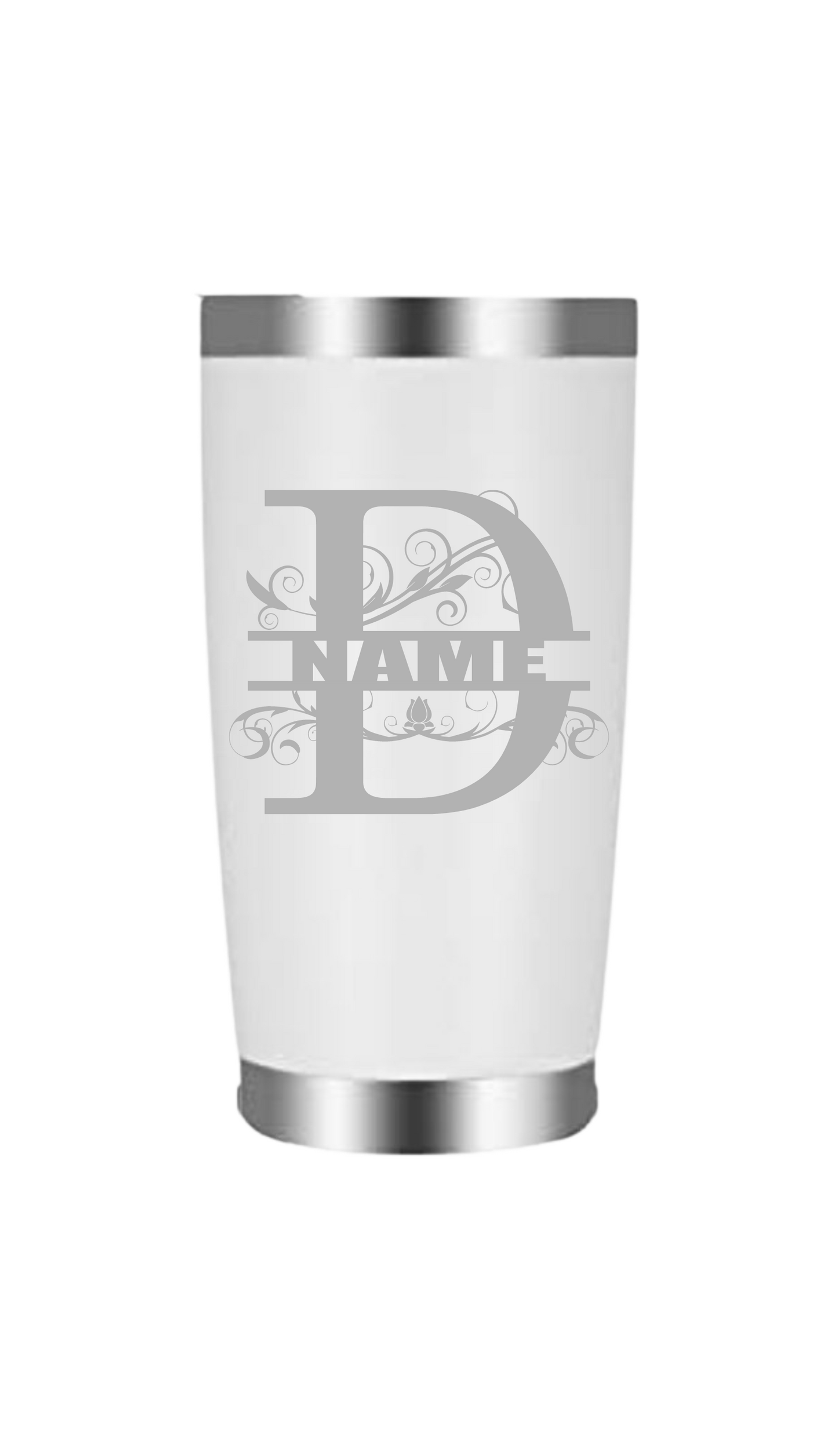 Split letter D with name tumbler