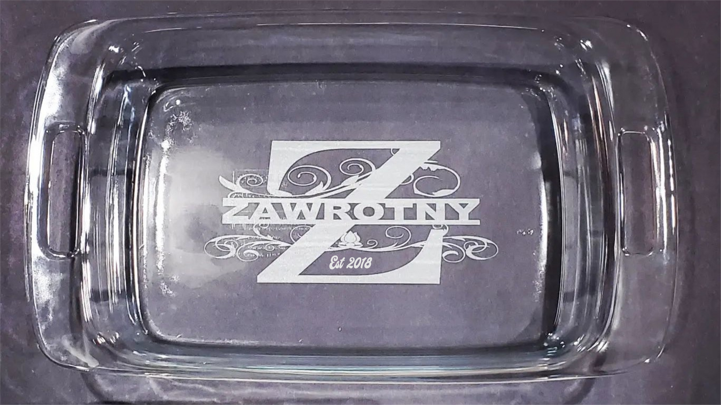 Split letter baking dish with date