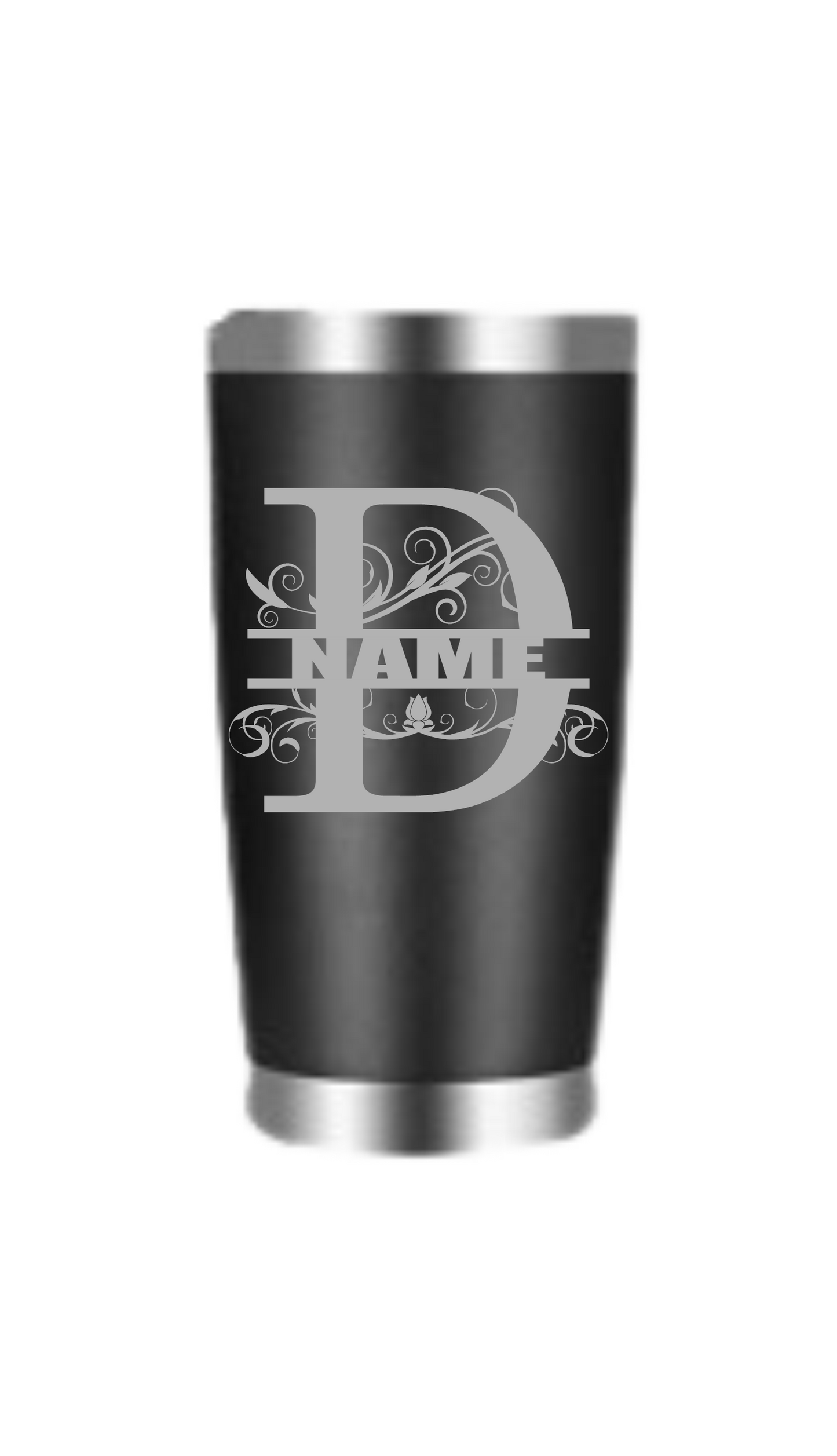 Split letter D with name tumbler