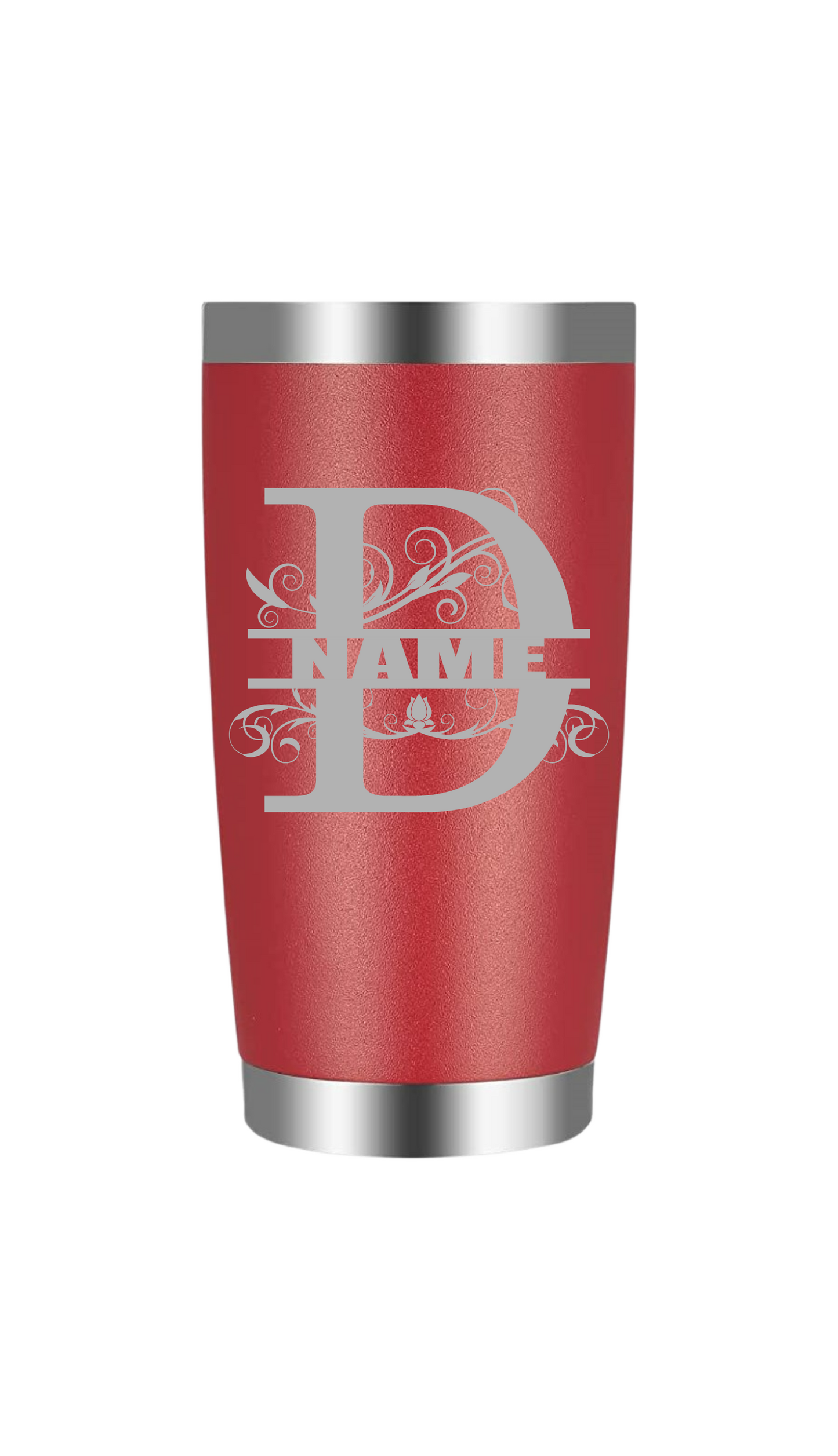 Split letter D with name tumbler
