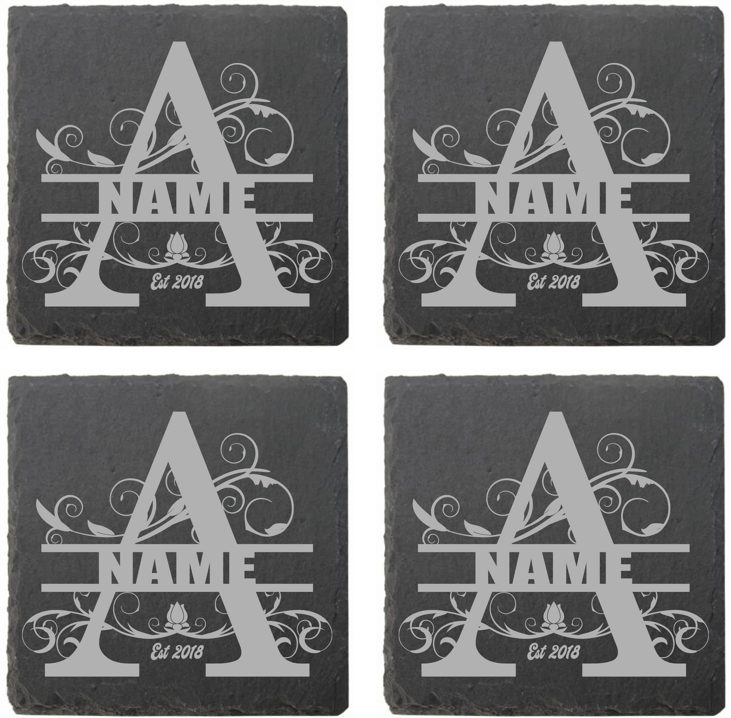 Split letter coasters with date