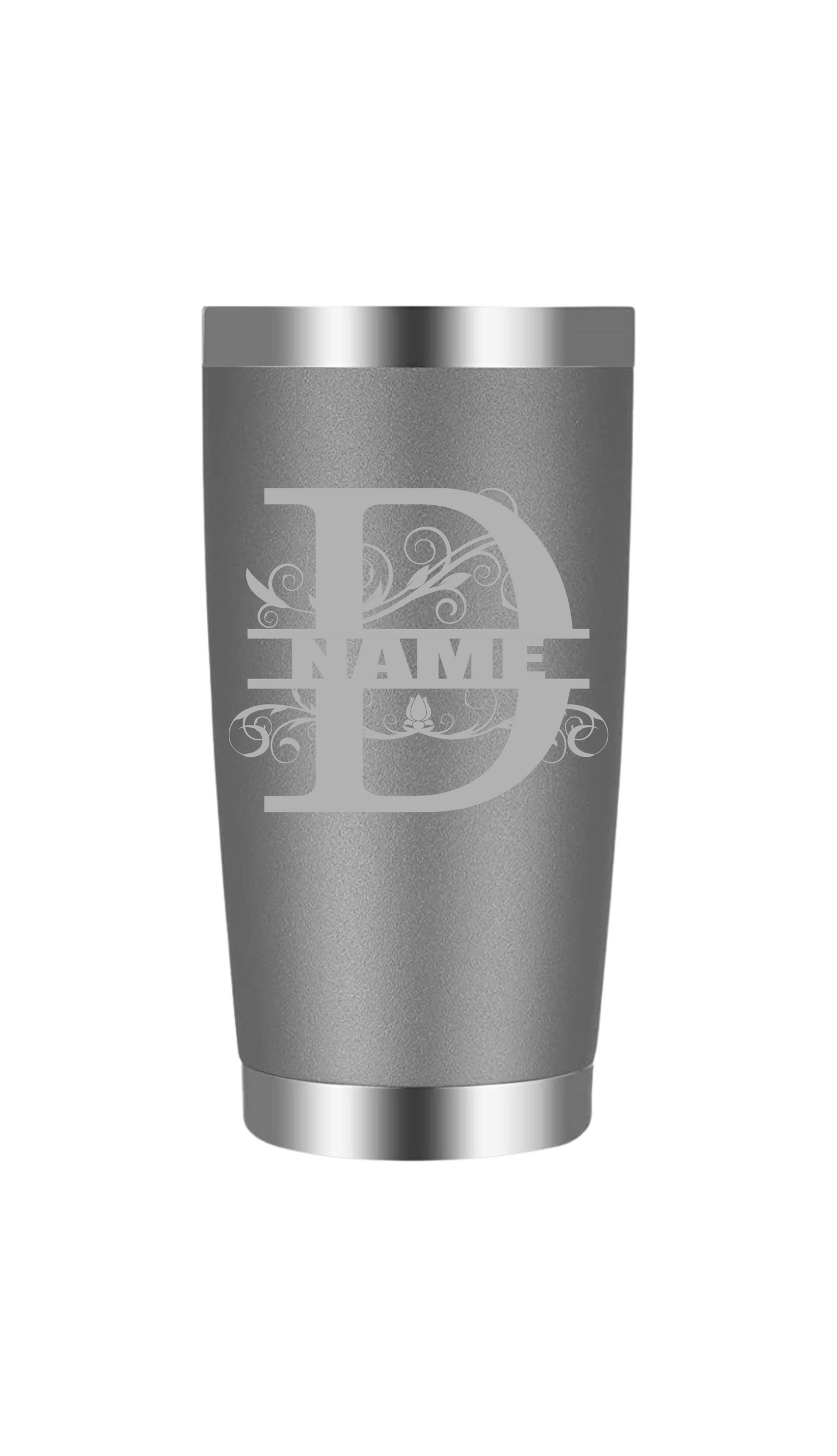 Split letter D with name tumbler
