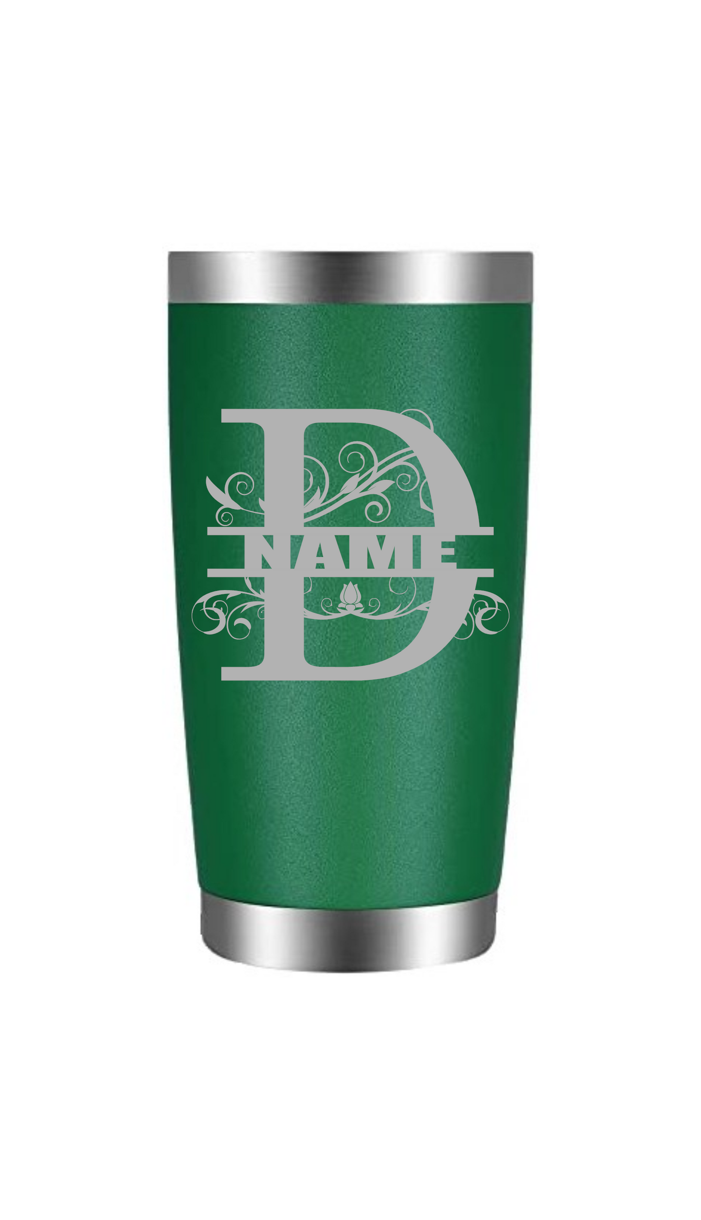 Split letter D with name tumbler