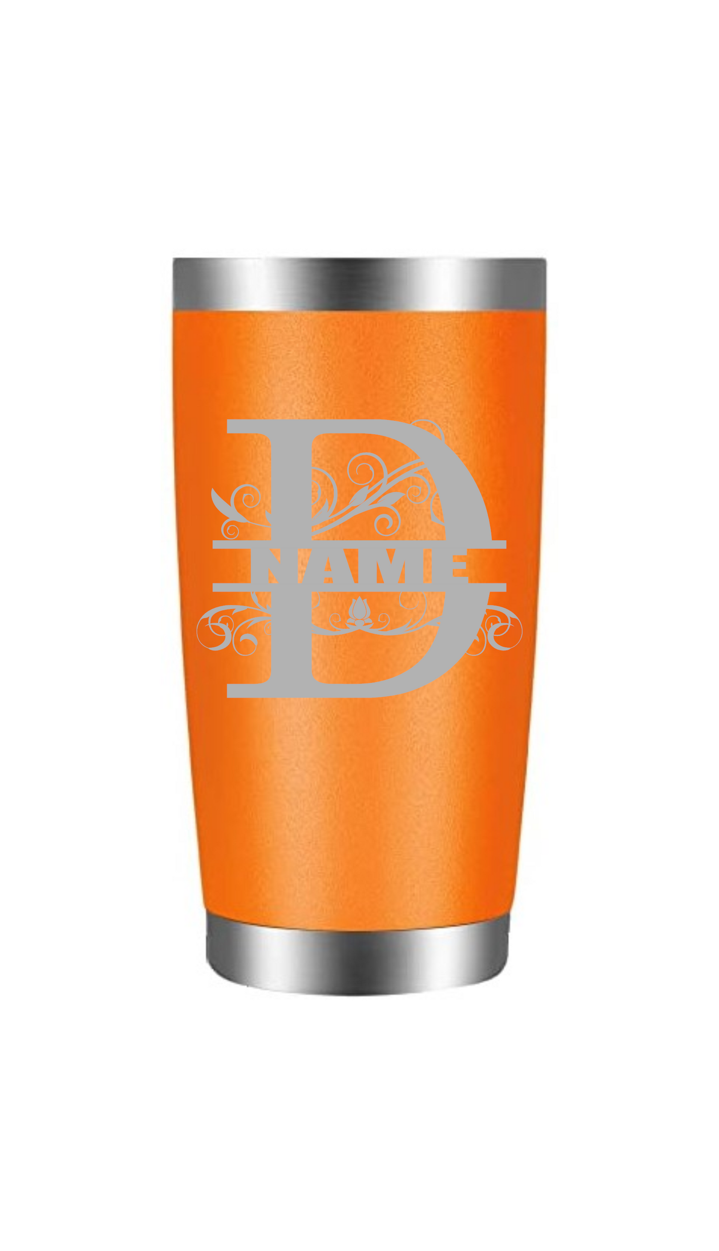 Split letter D with name tumbler