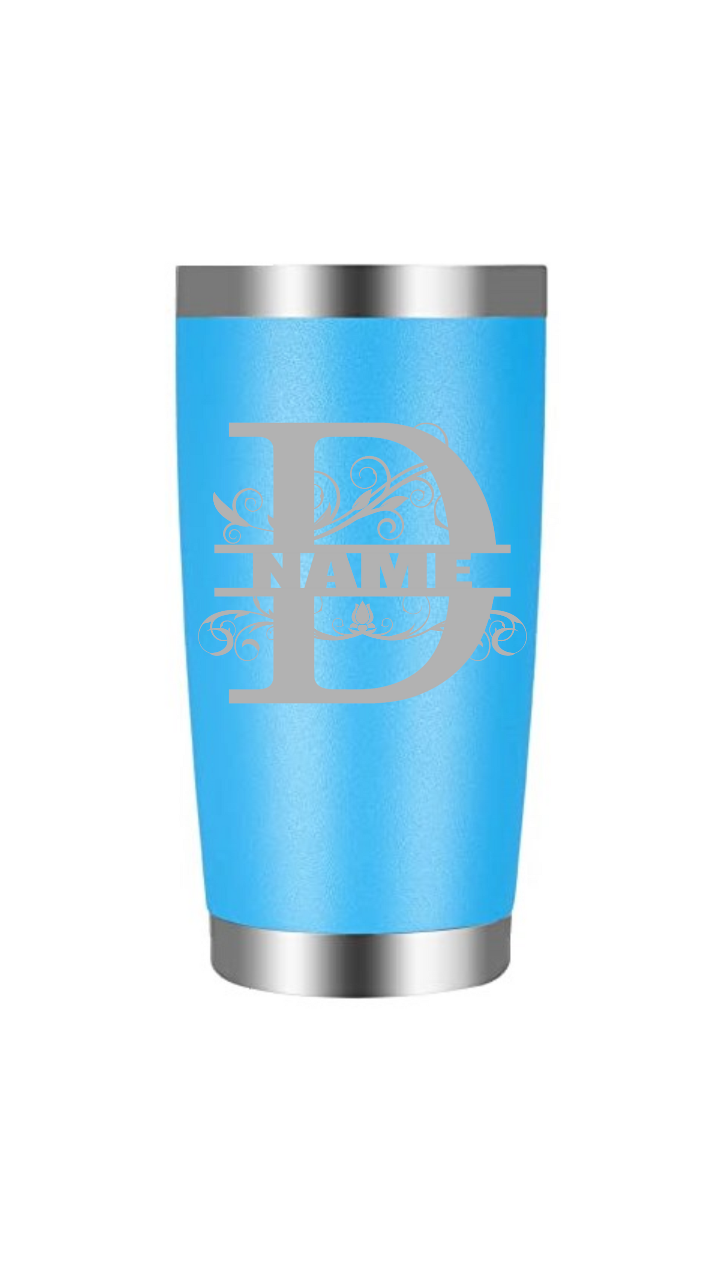 Split letter D with name tumbler