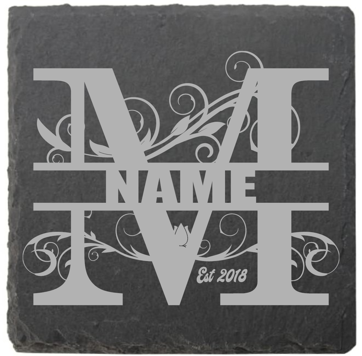 Split letter coasters with date