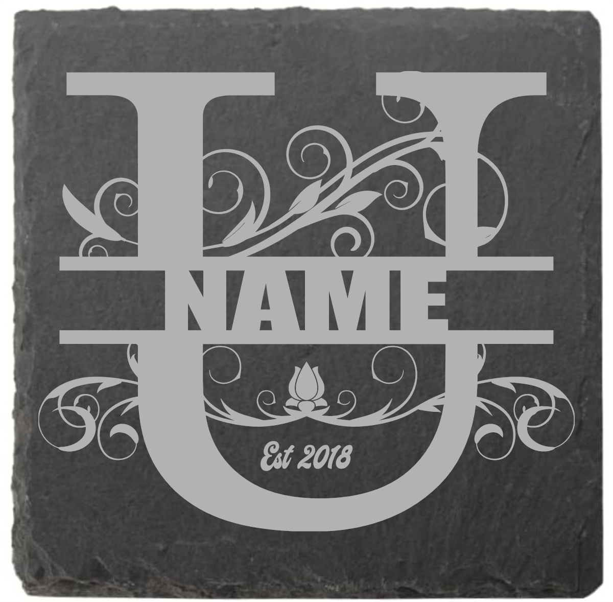 Split letter coasters with date