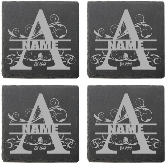 Split letter coasters with date