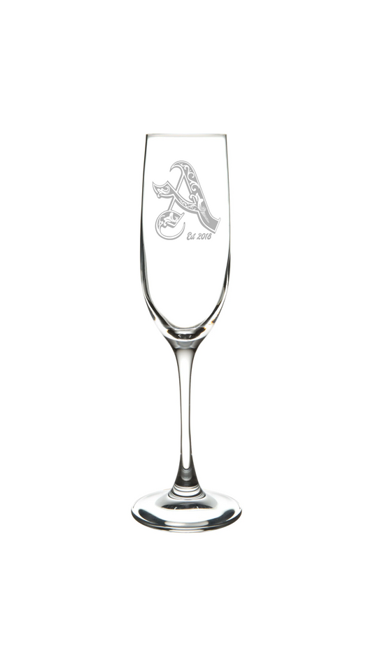 Letter champagne flutes with date